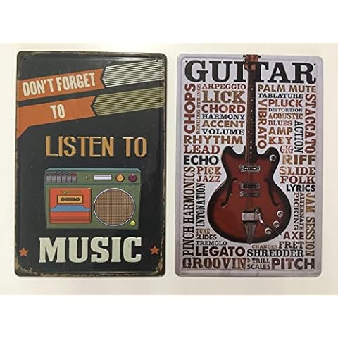 Chapas Vintage de Música - Set de 2 Carteles / Placas metálicas decorativas Retro de Musica Cover