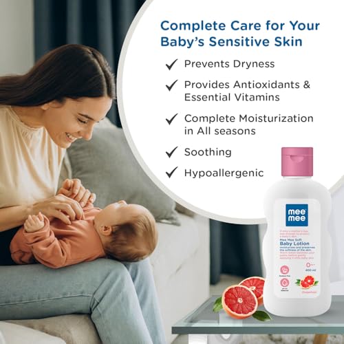 Image of Mee Mee Soft Baby Lotion and Fresh Feel Baby Powder 400 ml Each | Dermatologist-Approved | Rash-Resistant | Paraben-Free | Combo Pack of 2