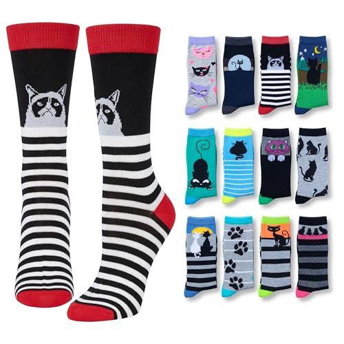 Image of Tipi Toe Women's Fun Patterned Dress Socks, 12-Pack Lightweight Colorful Crew Socks, Casual Novelty Assorted Designs