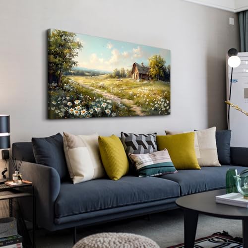 KELIYUAN Canvas Wall Art For Living Room Farmhouse Wall Decor For Bedroom Office Wall Decoration Vintage Country Field Landscape Painting Framed Prints Pictures Artwork Room Home Decor 20"x40"