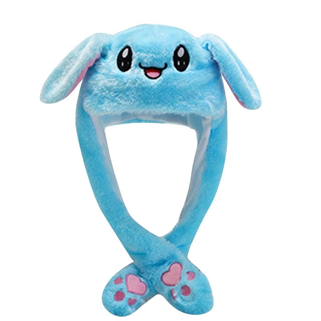 Bunny Rabbit Hat Funny Plush Long Ear Moving Jumping Cute Dress Up Cap Birthday for Women Girls (Pink)