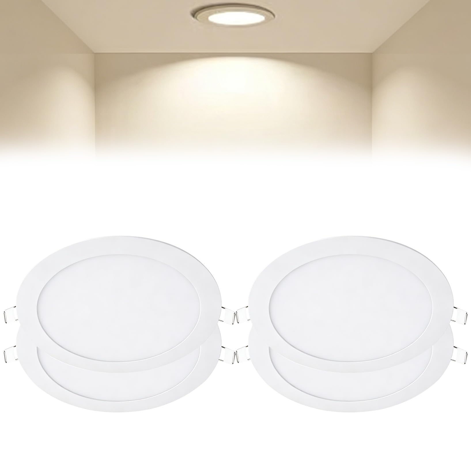 VOGHMOLD 18W Ultra Slim LED Downlight 9 inch, 4000K Recessed Ceiling Light, Cut Φ205-210mm, AC85-265V Flush Mount Spotlights Aluminum Round Panel Lights for Office Hallway, 4 Pack