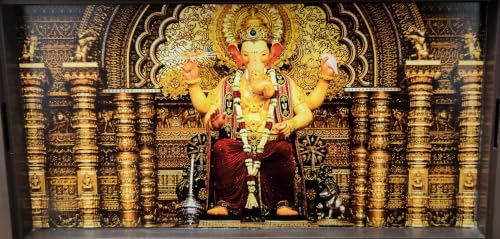 Image of ARNAVIRA Lalbaugcha Raja Ganpati Photo Frame with Charan Paduka Pocket Temple for Diwali Gift, House Warming Gifts, Return Gift Puja Box (Brown Photo, Lalbaugcha Raja Ganpati)