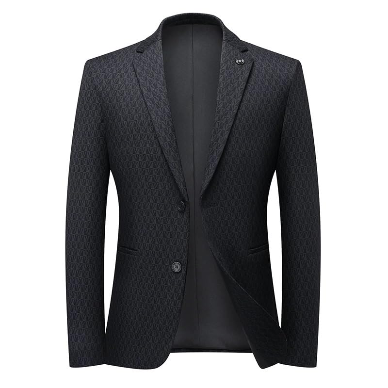 Men's Printed Slim Fit Black Fall Two Button Business Casual Lightweight Suit Jacket