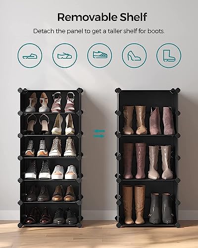 Image of AYSIS 6 Shelf Multi-Purpose Plastic DIY Shoe Rack Box Organizer for Home, Home Storage Shoe Rack Stand with Door for Entryway, Chappal, Slipper, Sandals, Black, 6 Shelf, 3 Door
