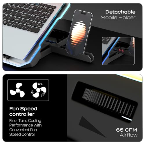 Image of Zebronics NC6800 Laptop Cooling Pad, Dual 120mm Fans, Up to 17-Inch Laptop Support, 65 CFM Airflow, 10 RGB Modes, 5-Level Adjustable Stand, Dual USB Hub, Fan Speed Control, Anti-Slip Pads (Silver)