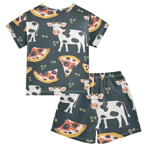 ALAZA Cow Pizza Cartoon Pajamas Short Sleeve 2 Piece Sleepwear Top and Bottom Pajama Set Unisex2