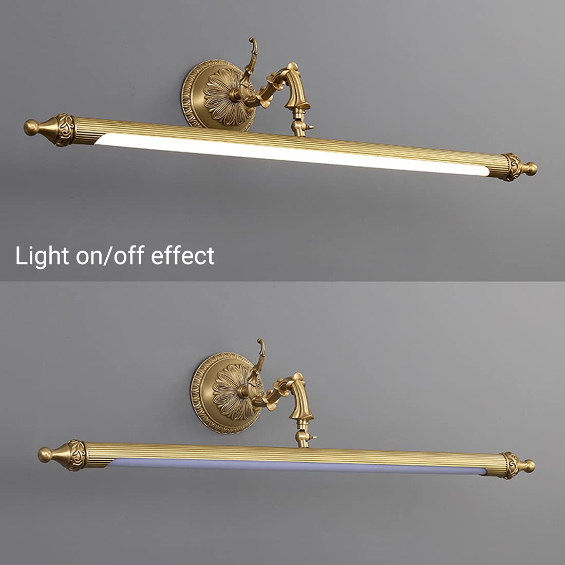 Vintage LED-Badezimmerspiegelleuchte, wasserdicht (IP44), Messing-Wandleuchte, 3000 K warmweiß, 56 cm/9 W, ideal für Waschtisch und Beleuchtung, Elegantes Design