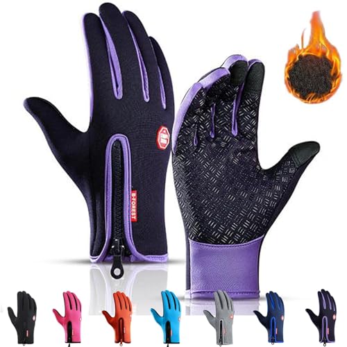 Cozy Season Gloves for Women Men, Thermal Winter Gloves Touchscreen Waterproof for Cold Weather Work Cycling Running Driving (Purple, Large)