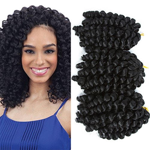 NAYOO 3 Packs 8 inch Wand Curl Crochet Braids Synthetic Hair Jamaican Bounce Curls Crochet Hair African Curly Twist Braiding Hair for Black Women (8", 1b)