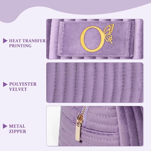 Image of COSHAYSOO Sister Birthday Gifts for Women Best Friend Bestie Friendship Fashion Makeup Bag Make Up Cosmetic Pouch Travel Size Toiletries Skin Care Essentials Organizer Purple Velvet Initial Letter O