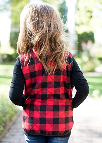 Ivay Girls Buffalo Cotton Plaid Quilted Vest Cute Puff Lined Gilet Black thumb #4