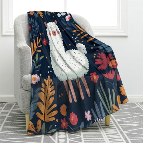 Jekeno Llama Blanket Gifts for Women Girls Mom Sister Friends Birthday Valentines Christmas Animal Alpaca Floral Flower Print Present Decor Home Sofa Couch Soft Cozy Plush Throw for Kids Adult 50x60