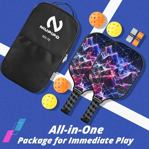 Image of niupipo Pickleball Paddles Set of 2 or 4, USAPA Approved Fiberglass Pickleball Paddle Set with Balls and Bag, Polypropylene Honeycomb Core, Lightweight Pickleball Paddles for Beginners Men Women