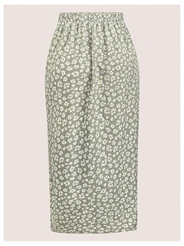 Verdusa Women's Plus Size Boho Floral Thigh Slit Long Skirt Ruched High Rise Skirts2