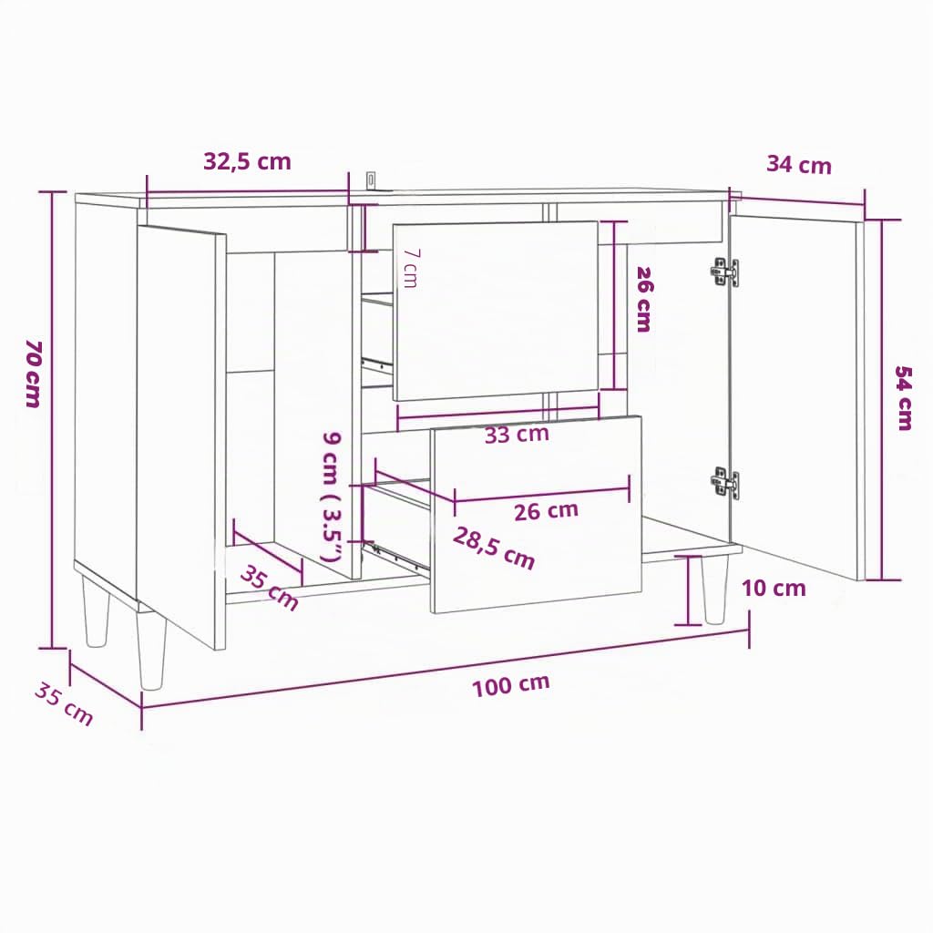 vidaXL Buffet, Armoire de Rangement, Meuble de Rangement, Armoire Latérale Salle de Séjour Salon Intérieur, Chêne Fumé Bois d'Ingénierie