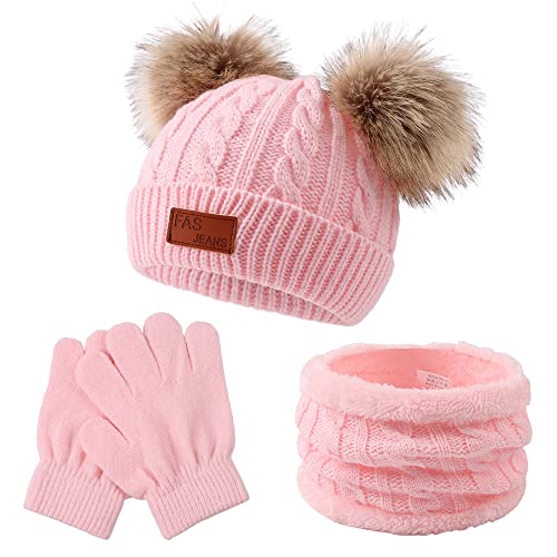 Yuoahcn Kids Winter Beanie Hat Scarf Gloves Set Knit Warm Toddler Winter Cap Gloves Neck Warmer for Boys Girls 1-8 Year - Main Image