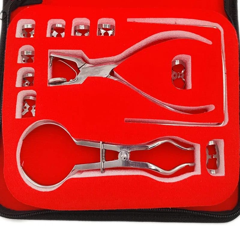 Generic Rubber Dam Dentistry Hole Puncher Set with Leather Bag - Pliers, Perforator, Clips, and Storage Bag - Orthodontic Dental Tools for Dentists