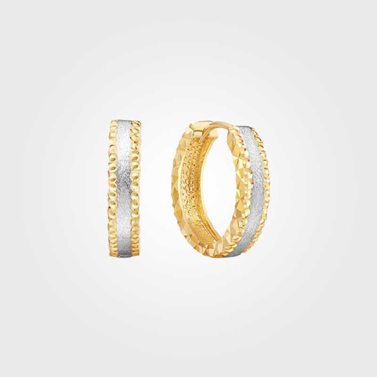 Pendientes de Mujer Oro Amarillo 9K / 14K / 18Kt, Redondo Bicolor, Pendientes Boda de Aro de Mujer Oro Plata