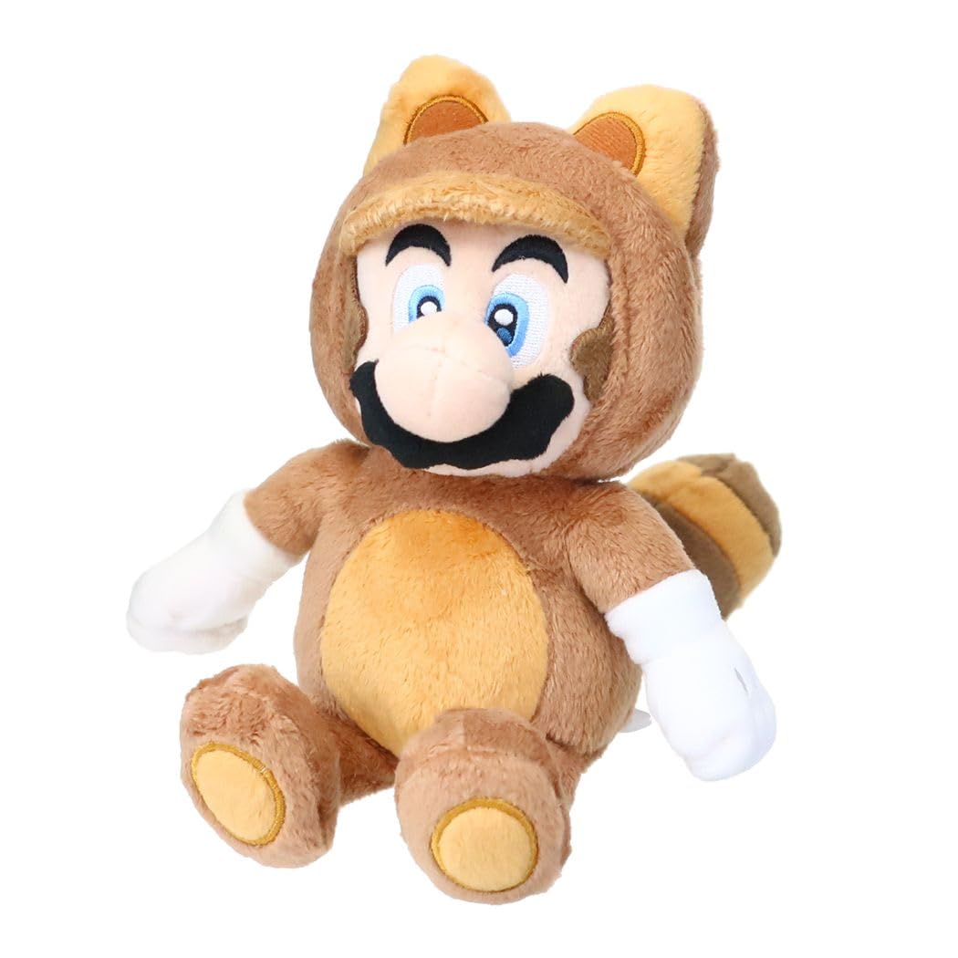 Sanei Mario Tanooki Mario Plush Toy, Small, Multicolor