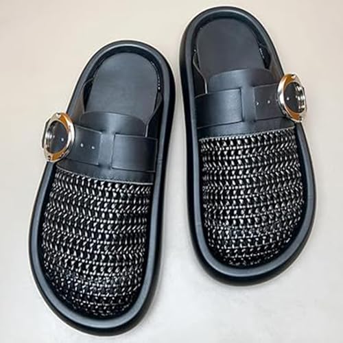 QBrand Platform Sandals Men Weave Sandals Round Toe Design Comfortable Flats Crochet Thick Rubber Sole4