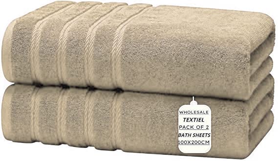 TOWELBAY Pack of 2 Jumbo Bath Sheet 100 x 200 cm Premium 100% Egyptian Combed Cotton Luxury Towel Ultra Soft & High Absorbent Quick Dry Hotel Quality Extra Large Bathroom Towels (Latte)