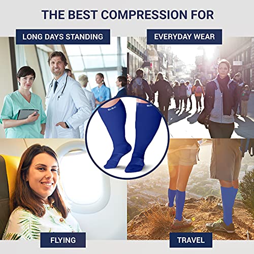 Image of Knee High Compression Socks 15-20 mmHg - Everyday Use Improves Blood Circulation, Relieves Pain & Swelling (2X-Large, Blue (1-Pair))