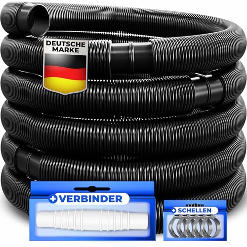 KESSER® Poolschlauch 14m / Ø 32mm | Schwimmbadschlauch mit Muffen | Solarschlauch für Pool | Saugschlauch | Pumpenschlauch | Flexibler Wasserschlauch inkl. Schlauchschellen & -verbindung | Schwarz