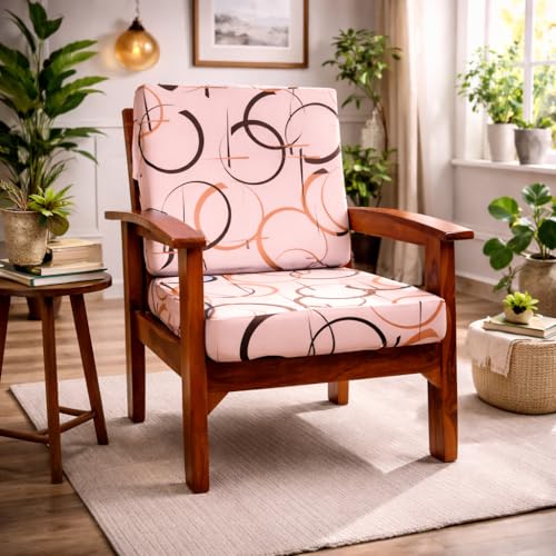 Image of STITCHNEST 'Contour Fit Series' Stretchable Printed Wooden Sofa Cover (Pack of 2) - Elastic Wooden Chair Cover | Wooden Sofa Seat Cover | Size - 20-21 x 20-21 x 3-5 in