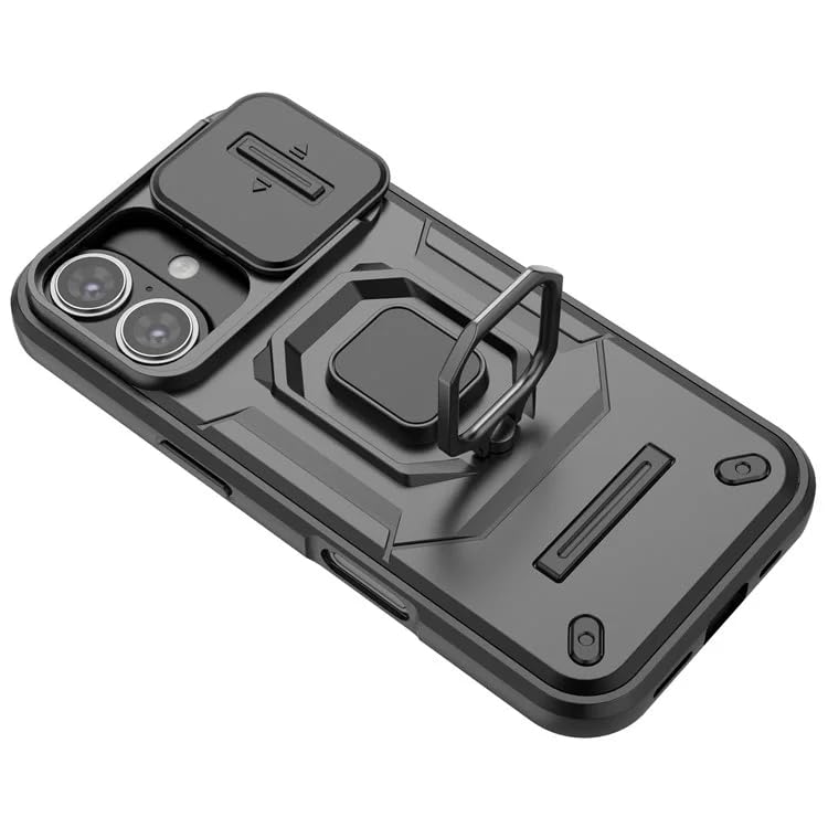 Image of SHINESTAR Tough Armor iPhone 16 Bumper Back Case Cover | Ring Holder & Sliding Camera Shield Cover | 360 Degree Protection Back Case Cover for iPhone 16 (Black)