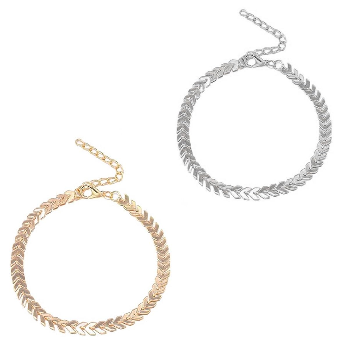 oomphelicious Jewellery Combo of 2 Silver & Gold Tone Delicate Leaf Chain Fashion Anklet For Women & Girls Stylish Latest (AYJ20ASN11_CC1)-picture-19
