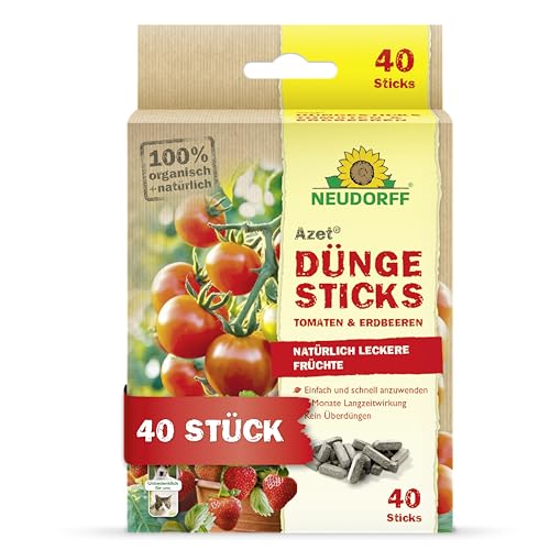 Neudorff Azet DüngeSticks für Tomaten und Erdbeeren Bio Düngestäbchen für viele leckere Tomaten und Erdbeeren mit 2 Monaten Langzeitwirkung 40 Stück