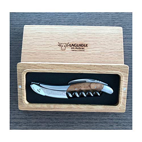 Laguiole En Aubrac Sommelier Waiter's Corkscrew, Teak Burl Wood Handle, Wine Opener With Foil Cutter & Bottle Opener, Stainless Steel Brushed Bolsters…
