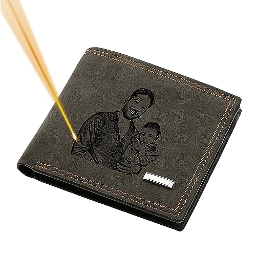 Personalized Photo Wallet Mens Birthday Anniversary Custom Wallets for Huaband BF Initials Picture Engraved Thanksgiving Christmas Gifts for Men Dad Fathers Husband Boyfriend Son (M, dark grey)