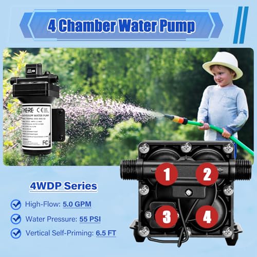 Image of 115V AC Industrial Pressure Water Pump 5.0GPM 55PSI Demand Diaphragm Pump,Fresh Water Pump fit for Agricultural Spraying,Yacht,Garden,RV,Shower,Sprayer Include Garden Hose Adapters