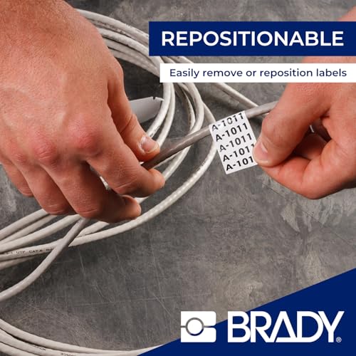 Image of Brady Repositionable Vinyl Cloth Pre-Sized Labels for Label Printer BMP51 /BMP53 /M511-160 Self Adhesive Vinyl Printer Labels - Black on White (25.40 mm x 31.75 mm) - M5-103-498