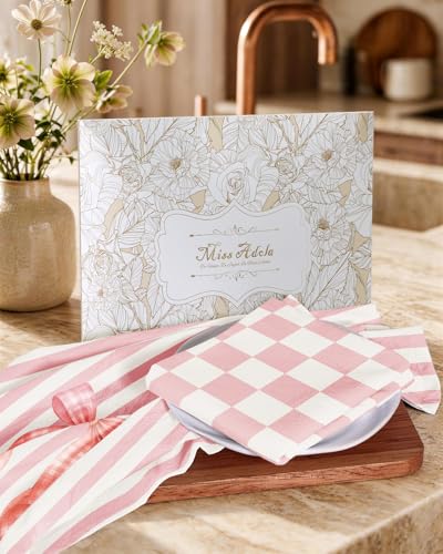 Image of Miss Adola 2 Pack Flour Sack Kitchen Towels - 16x26 Inch Cotton Dish Towels with Hanging Loop Reusable Geometric Cute Modern Retro Tea Towel Absorbent Dishcloths Home Decor, Pink Bow