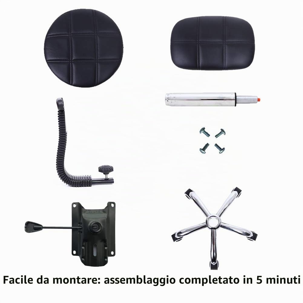 KKTONER Sgabello Rotondo in Pelle PU Girevole poggiapiedi Regolabile Schienale per Sedia da Lavoro Regolabile in Altezza Colore Nero
