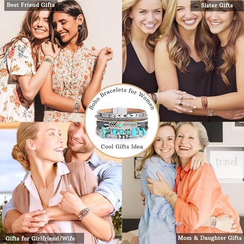Image of Bracelets for Women, Gifts for Mom Her Christmas Gift 2026 Leather Bracelets for Women Birthday Gift for Daughter Inspirational Wrap Bracelet Sister Friend Teen Girl Gift Layered Stocking Stuffers Jewelry