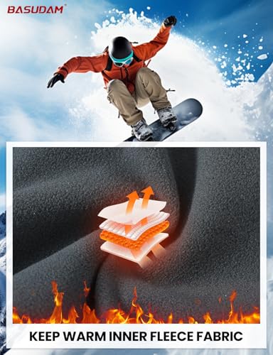 BASUDAM Men's Snow Pants Fleece Lined Insulated Winter Hiking Ski Waterproof Softshell Outdoor Camping Pants Zipper Pockets3