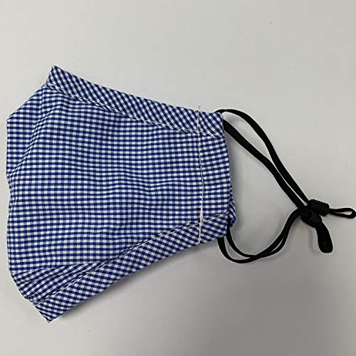 100% cotone a 3 strati per bambini e ragazzi con passanti regolabili per le orecchie, stampo per filo nasale e tasca filtro (blu a scacchi)