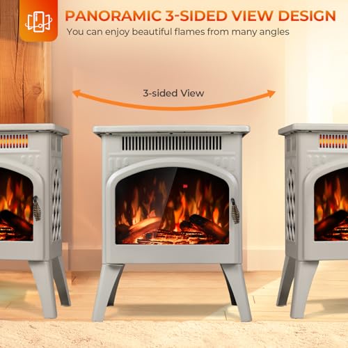 Image of R.W.FLAME Electric Fireplace Heater 17 inch with Remote Control, Metal, Beige