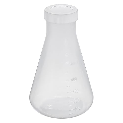PATIKIL Erlenmeyer - Frasco de plástico de 16.9 fl oz con tapas de rosca, 1 paquete de frasco cónico de boca estrecha para laboratorio, transparente