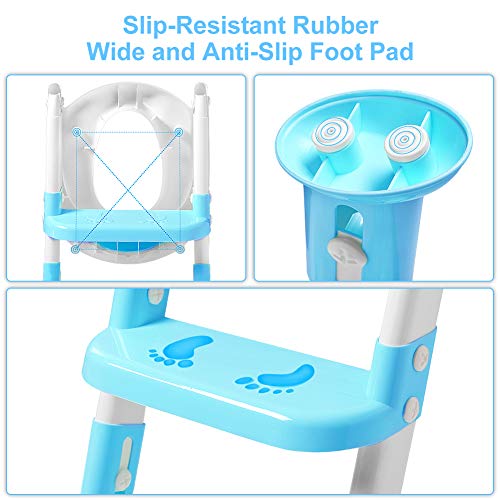 Potty Training Seat with Ladder, Adjustable Toddler Toilet Training Potty Seat with Step Stool for Kids Girls and Boys, Comfortable Cushion Safe Handle Anti-Slip Pads