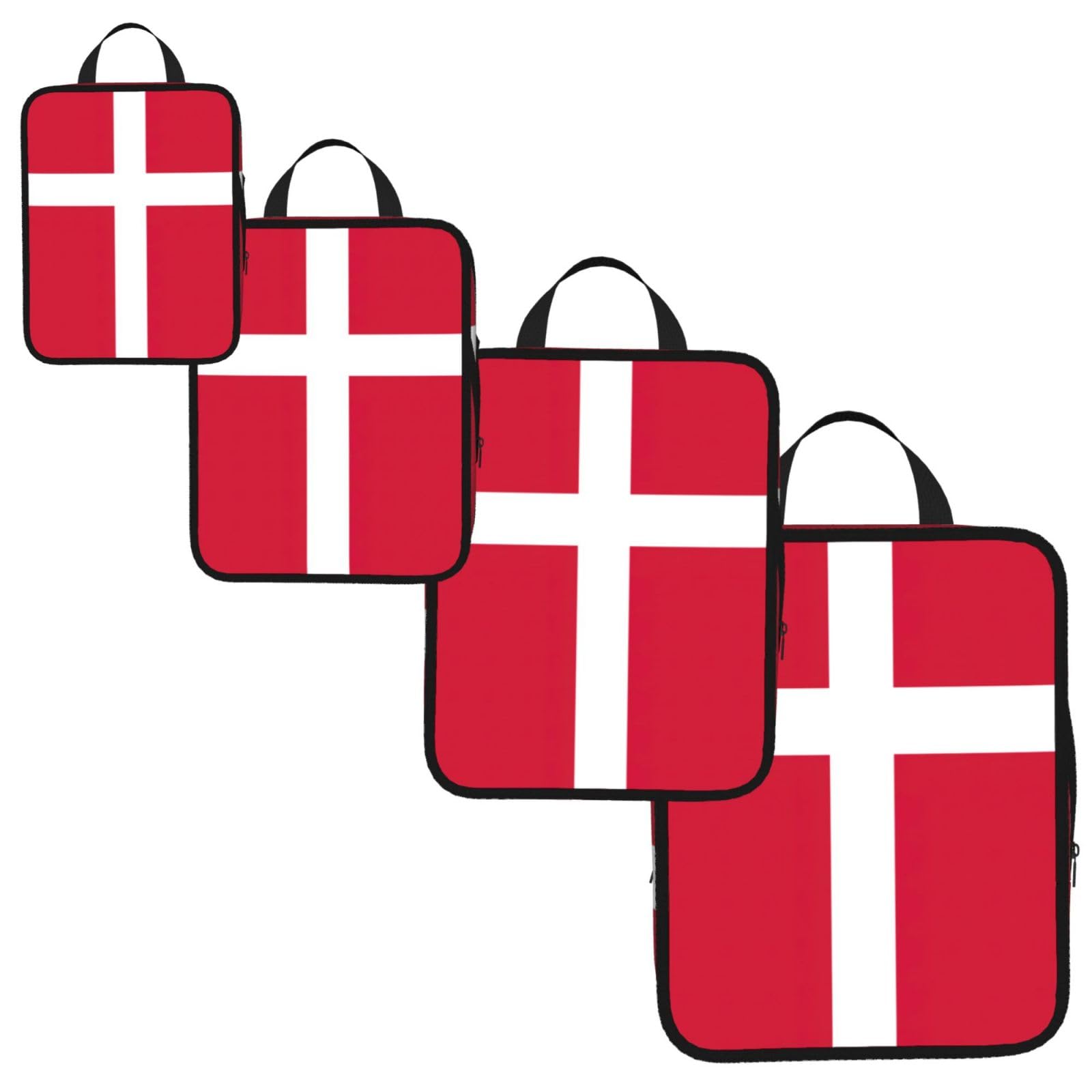 Danish flag Print 4 Set Compression Packing Cubes for Suitcases,Expandable Storage Bag Organizers
