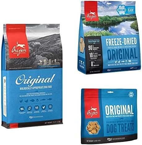 Orijen Dry Dog Food for All Ages, Original, Grain Free, High Protein, Fresh & Raw Animal Ingredients, 25lb + Treats