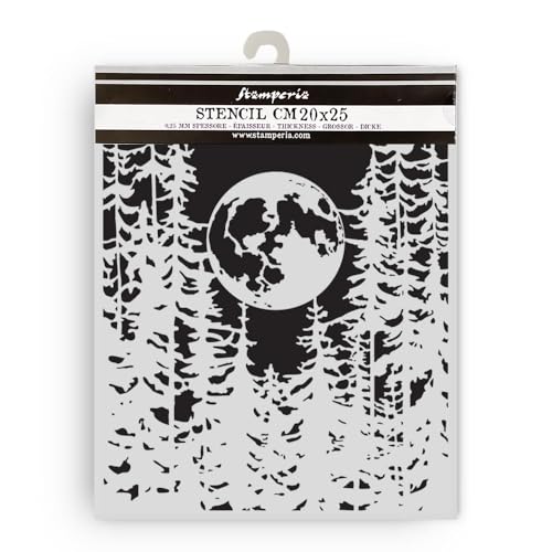 Stamperia - Thick Stencil for Scrapbooks, Albums, Cards, Bullet Journals, and More, Flexible Material, Easy to Clean, Perfect for Crafts and Gifting (Herbarium Silvae, Moon in the Forest)