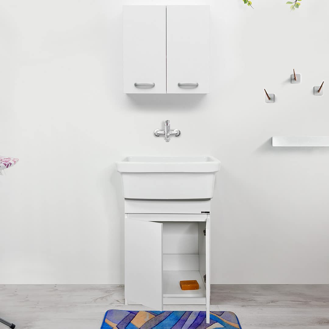 Lavabo de cerámica de 60 x 45 cm. Instalación en soportes de pared o soporte sobre encimera o mueble para interior y exterior, resistente a los ácidos y a la intemperie.