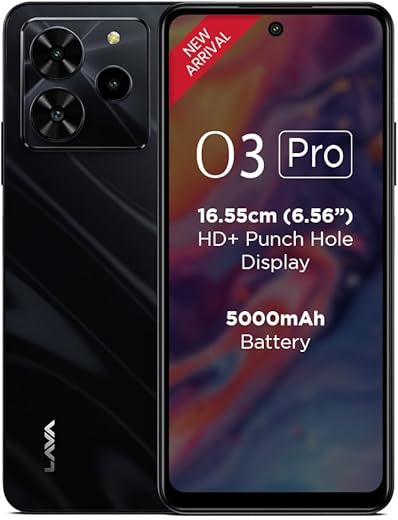 Lava O3 Pro (Glossy Black, 4 GB RAM, 128 GB Storage)| Bigger 6.56″ HD+ Display | 50 MP AI Triple Rear Camera | 8 MP Front Camera| 5000 mAh Battery…