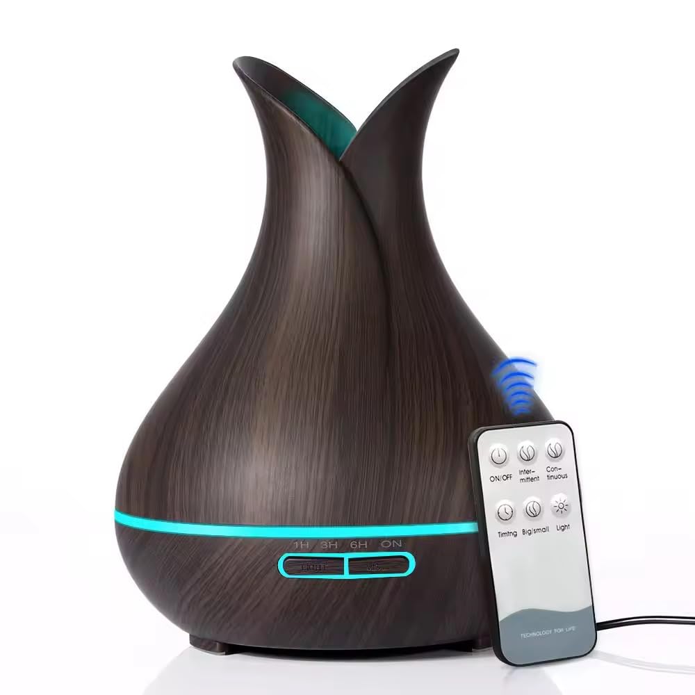 550ml Ultrasonic Essential Oil Diffuser,Quiet 5 in 1 Premium Humidifier and Vaporizer,Natural Aroma Diffuser with 7 Led Ambient Lights and Auto Shutoff Safety Switch